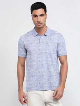 Park Avenue - Slim Fit Printed Blue Polo T-Shirt