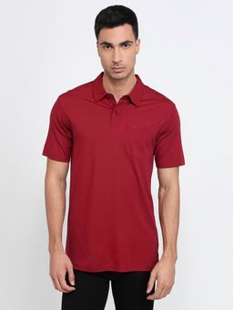 Park Avenue - Slim Fit Solid Medium Red Polo T-Shirt