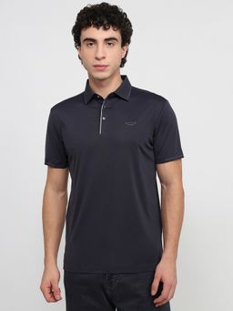 Park Avenue - Slim Fit Solid Dark Blue Polo T-Shirt