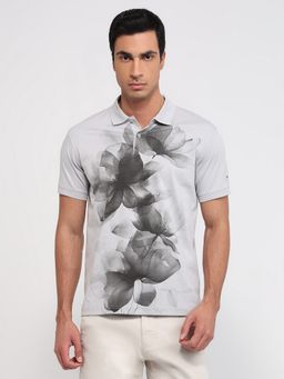 Park Avenue - Slim Fit Grey Printed Polo T-Shirt
