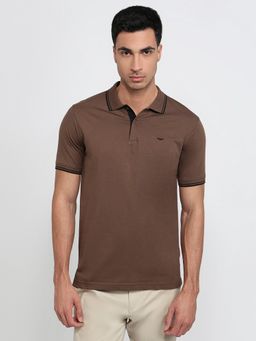 Park Avenue - Slim Fit Solid Dark Brown Polo T-Shirt
