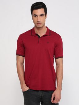 Park Avenue - Slim Fit Solid Dark Red Polo T-Shirt