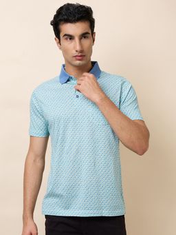 Park Avenue - Slim Fit Printed Medium Petrol Blue Polo T-Shirt