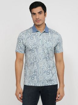 Park Avenue - Slim Fit Printed Dark Petrol Blue Polo T-Shirt