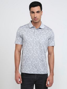 Park Avenue - Grey Regular Fit Printed Medium Polo T-Shirt