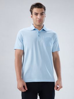 Park Avenue - Regular Fit Solid Medium Blue Polo T-Shirt