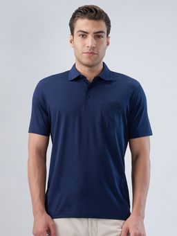 Park Avenue - Regular Fit Solid Dark Blue Polo T-Shirt