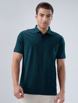 Park Avenue - Regular Fit Solid Dark Green Polo T-Shirt