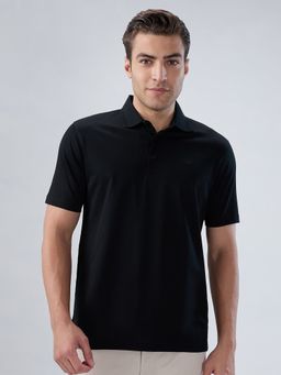 Park Avenue - Black Regular Fit Solid Polo T-Shirt