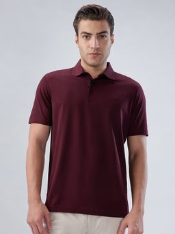 Park Avenue - Regular Fit Solid Dark Maroon Polo T-Shirt