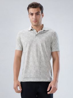 Park Avenue - Regular Fit Grey Printed Polo T-Shirt