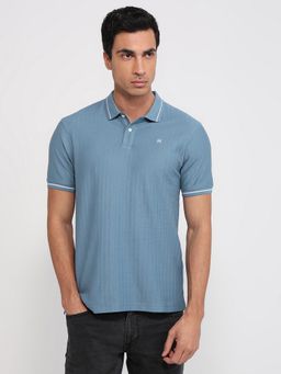 Raymond - Slim Fit Solid Medium Blue T-Shirt