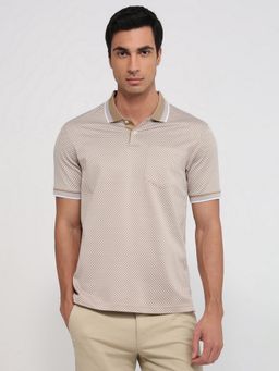 Raymond - Regular Fit Woven Design Medium Khaki T-Shirt