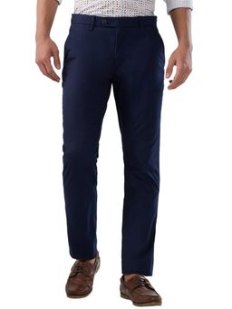 Raymond - Blue Mid Waist Cotton Blend Trouser