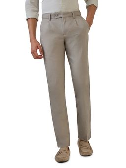 Raymond - Beige Mid Waist Cotton Linen Trouser