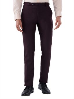 Raymond - Men's Slim Fit Solid Dark Maroon Trouser