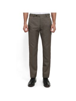 Raymond - Men's Slim Fit Self Design Dark Brown Trouser