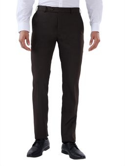 Raymond - Men's Slim Fit Solid Dark Brown Trousers