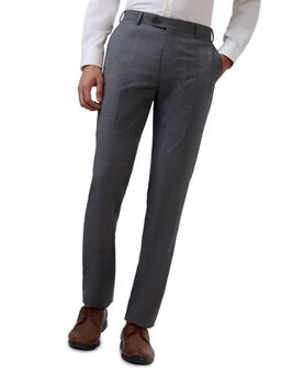 Raymond - Men's Contemporary Fit Checkered Dark Grey Trouser
