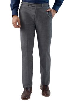 Raymond - Men's Regular Fit Self Design Dark Grey Trouser