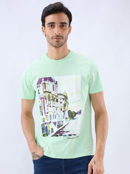 Parx - Regular Fit Graphic Print Light Green T-Shirt