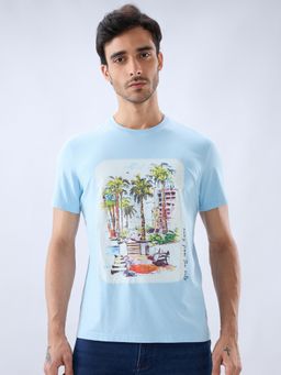 Parx - Regular Fit Graphic Print Light Blue T-Shirt