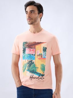 Parx - Regular Fit Graphic Print Light Orange T-Shirt
