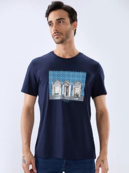 Parx - Regular Fit Graphic Print Dark Blue T-Shirt