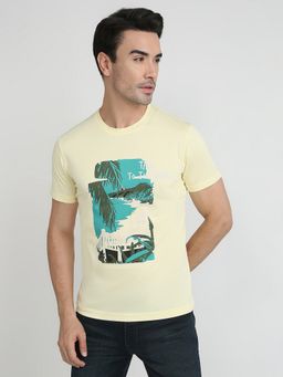 Parx - Regular Fit Graphic Print Light Yellow T-Shirt