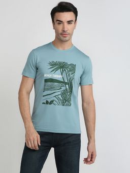 Parx - Regular Fit Graphic Print Medium Green T-Shirt