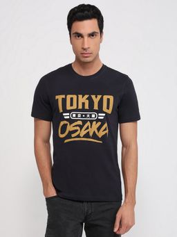 Parx - Regular Fit Graphic Print Black T-Shirt