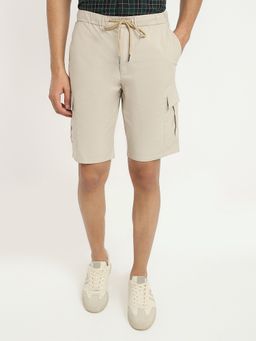 Parx - Regular Fit Solid Medium Beige Shorts