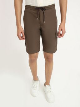 Parx - Regular Fit Solid Dark Brown Shorts