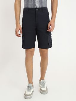 Parx - Regular Fit Solid Dark Blue Shorts