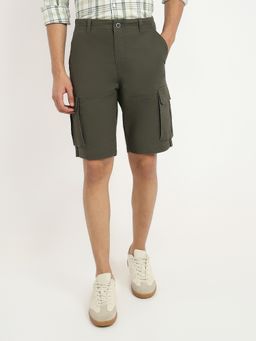 Parx - Regular Fit Dark Green Solid Shorts