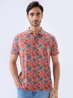 Parx - Regular Fit Printed Dark Maroon Polo T-Shirt