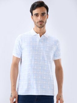 Parx - Regular Fit Printed Light Blue Polo T-Shirt