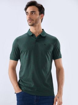 Parx - Regular Fit Printed Dark Green Polo T-Shirt