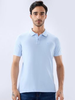 Parx - Blue Cotton Blend Solid Polo T-Shirt
