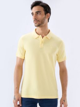 Parx - Light Yellow Cotton Blend Solid Polo T-Shirt