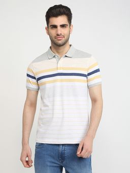 Parx - Grey Pure Cotton Stripes Polo T-Shirt