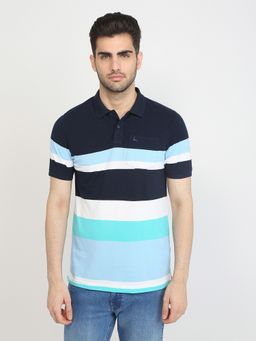 Parx - Green Cotton Blend Stripes Polo T-Shirt