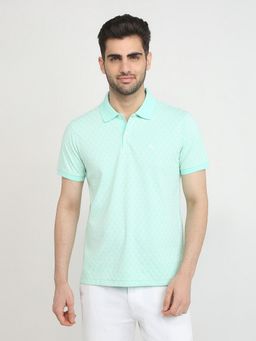 Parx - Light Green Cotton Blend Printed Polo T-Shirt