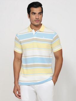 Parx - Yellow Cotton Blend Stripes Polo T-Shirt