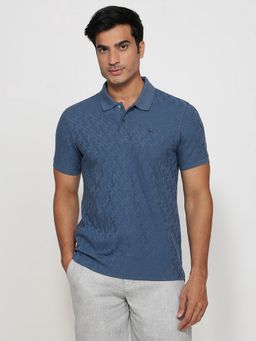 Parx - Blue Cotton Blend Printed Polo T-Shirt