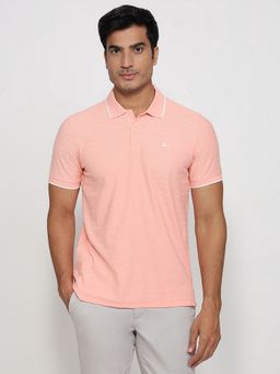 Parx - Orange Cotton Blend Self Design Polo T-Shirt
