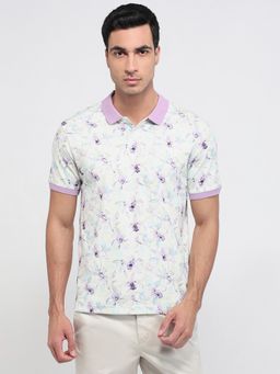 Parx - Light Purple Pure Cotton Printed Polo T-Shirt