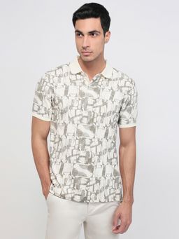 Parx - White Rayon Printed Polo T-Shirt