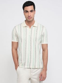 Parx - White Rayon Stripes Polo T-Shirt