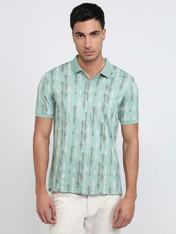 Parx - Green Rayon Blend Printed Polo T-Shirt